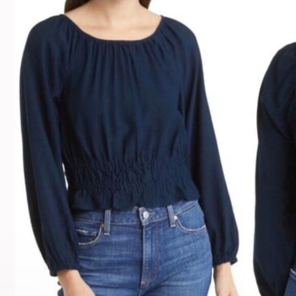 MADEWELL Peasant Cropped Blouse Top Western Cowgirl Tie Back Twill Cut out Top M - Picture 2 of 10